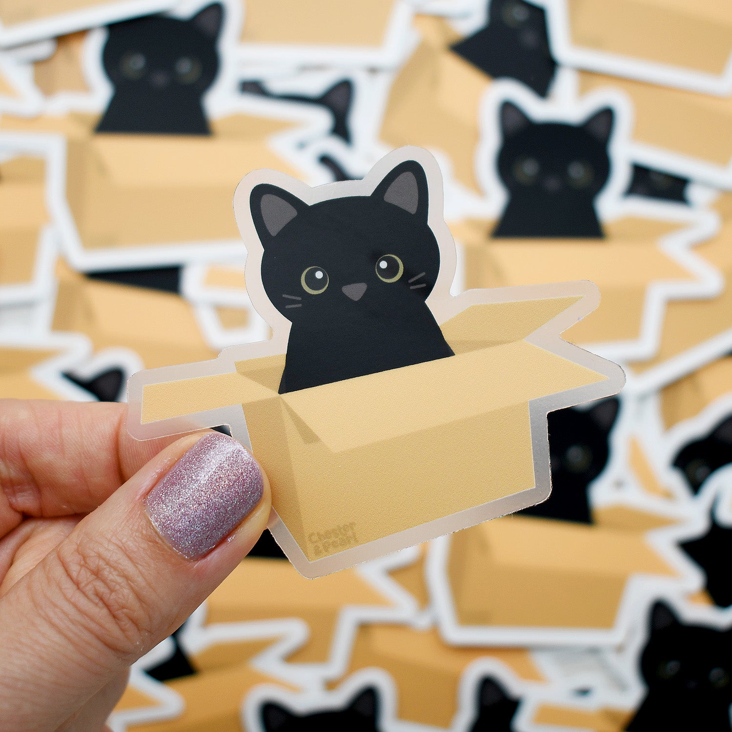 Black Cat in Box 2.5x3-in. Vinyl Sticker