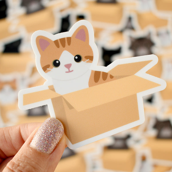 Orange Cat in a Box 2.5x3-in. Vinyl Sticker