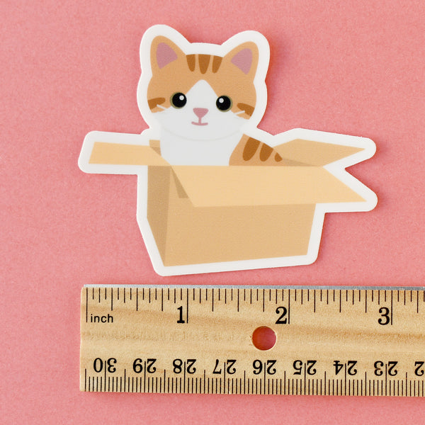 Orange Cat in a Box 2.5x3-in. Vinyl Sticker