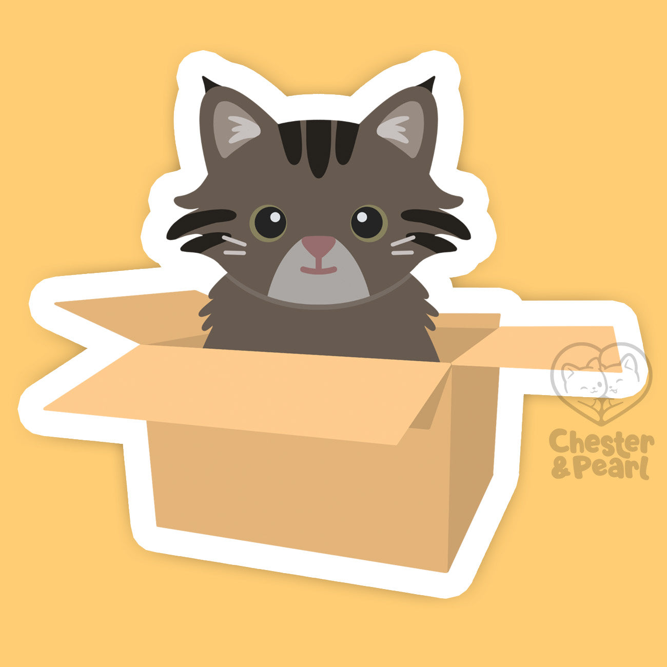 Tabby Cat in a Box 2.5x3-in. Vinyl Sticker