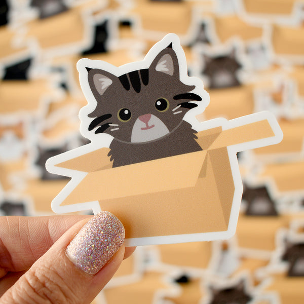 Tabby Cat in a Box 2.5x3-in. Vinyl Sticker