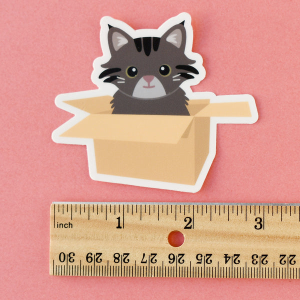 Tabby Cat in a Box 2.5x3-in. Vinyl Sticker