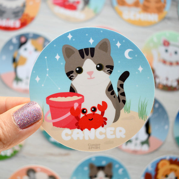 Cancer Zodiac 3-in. Vinyl Cat Sticker