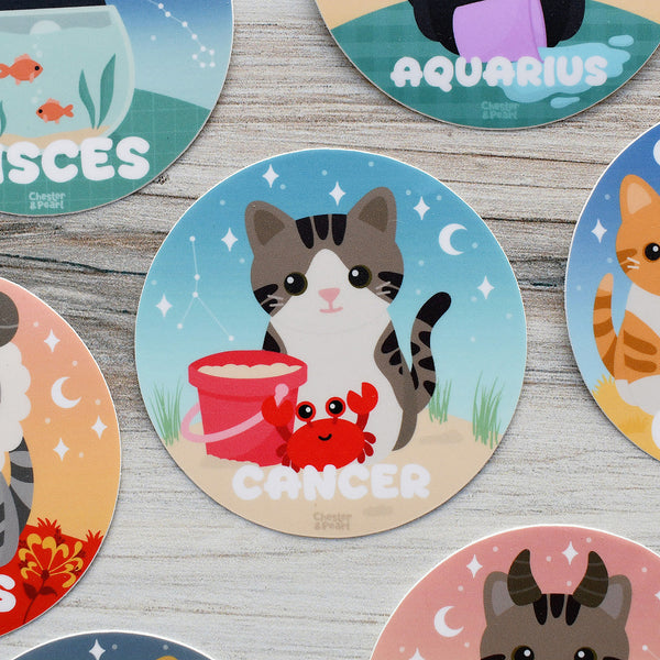 Cancer Zodiac 3-in. Vinyl Cat Sticker