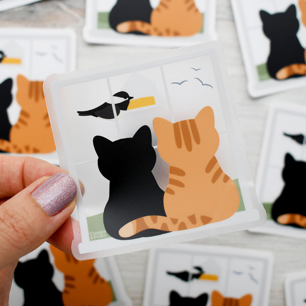 Black and Orange Tabby Cats 3x3-in. Clear Vinyl Sticker