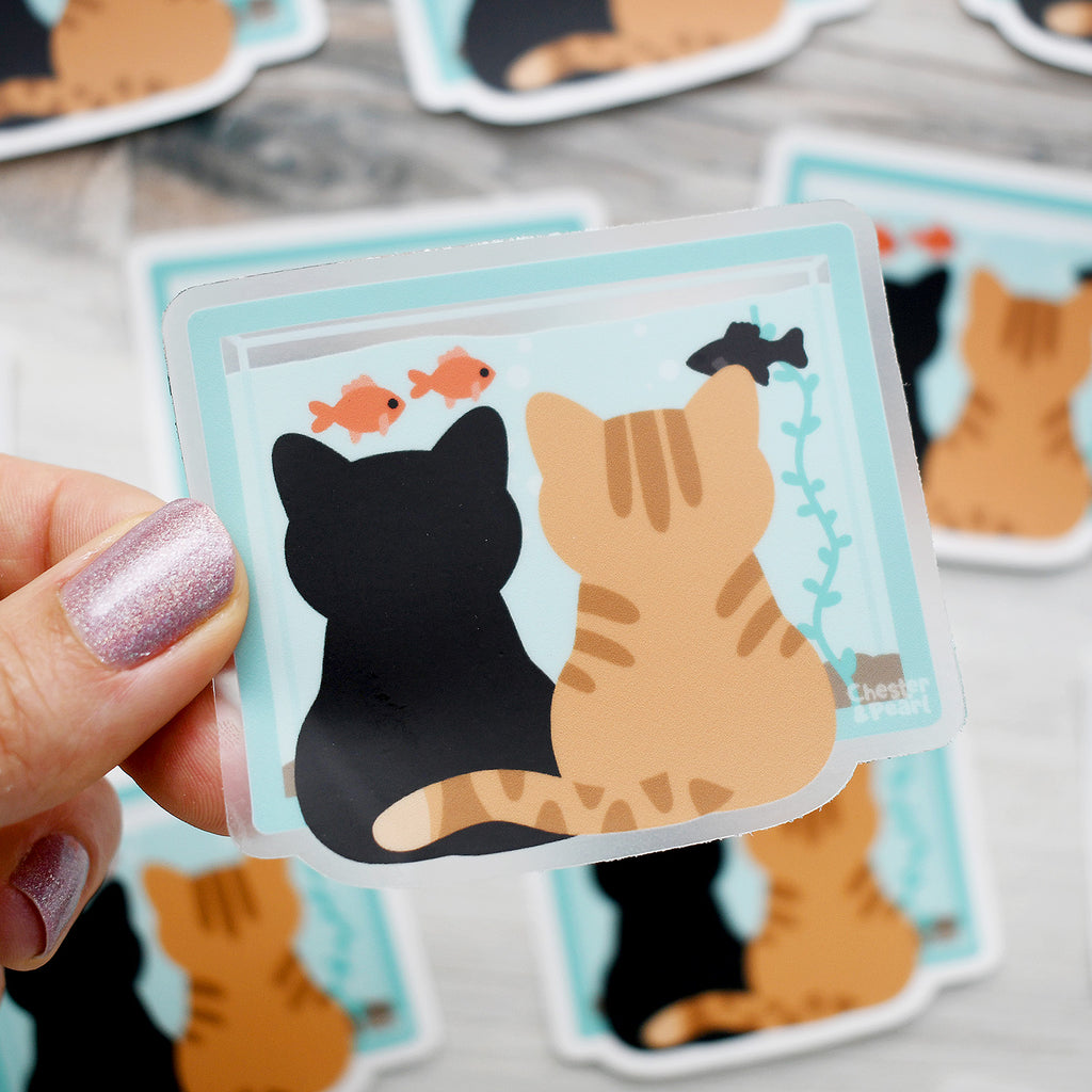 3t Cat Sticker Black and Orange Tabby Cats 3-in. Clear Vinyl Sticker – Chester & Pearl