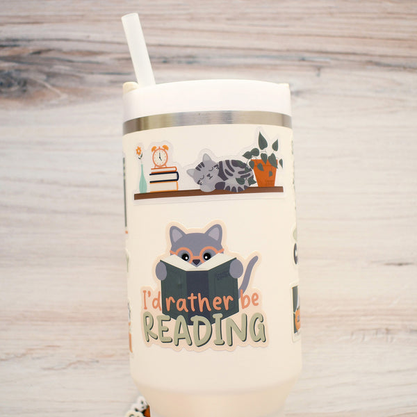 Gray Tabby on a Bookshelf 4-in. Clear Vinyl Cat Sticker