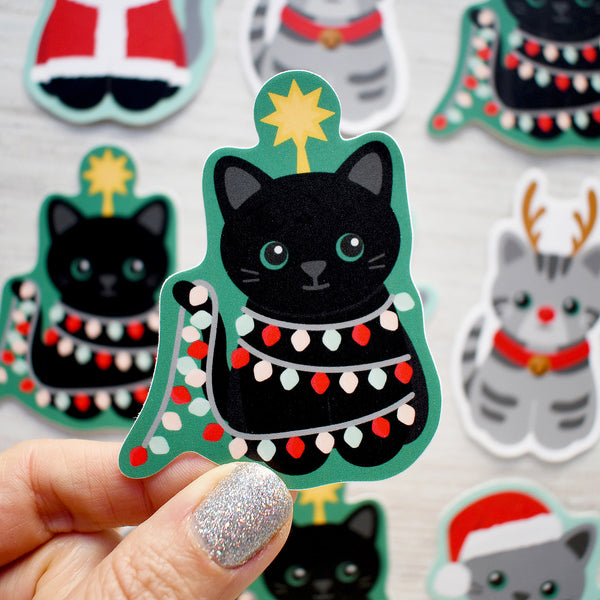 Christmas Tree Cat 3-in. Vinyl Cat Sticker