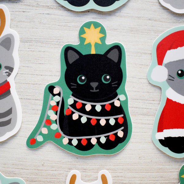 Christmas Tree Cat 3-in. Vinyl Cat Sticker