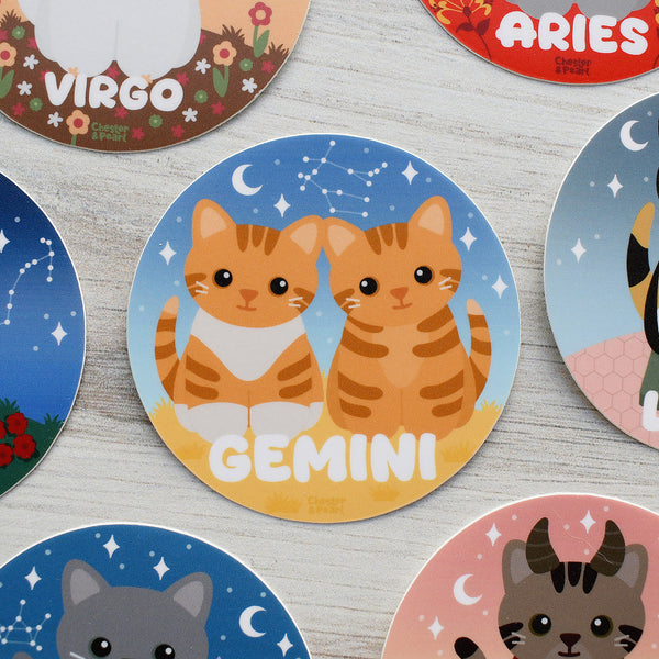 Gemini Zodiac 3-in. Vinyl Cat Sticker