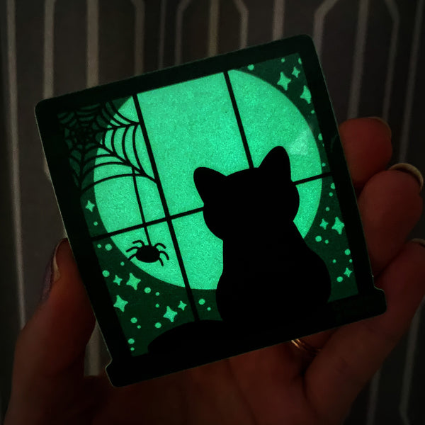 Glow in the dark Spooky Window 3x3-in. Vinyl Sticker