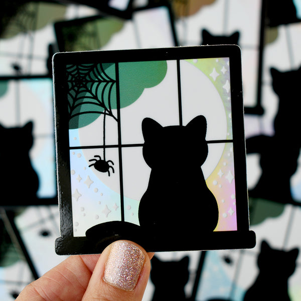 Spooky Window 3x3-in. Holographic Vinyl Sticker