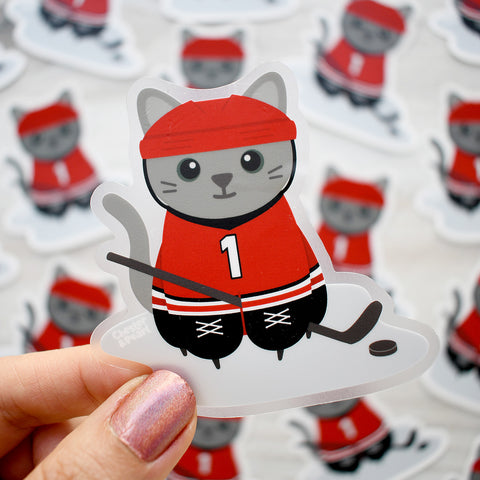 Hockey Cat 3x3-in. Clear Vinyl Sticker