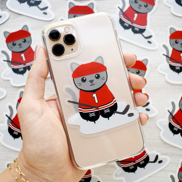 Hockey Cat 3x3-in. Clear Vinyl Sticker