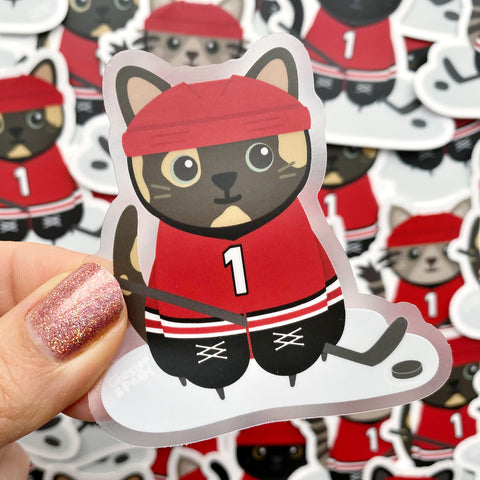 Tortie Hockey Cat 3x3-in. Clear Vinyl Sticker