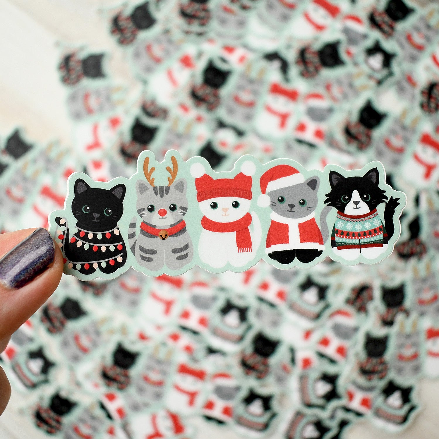 Festive Cats 4x1-in. Vinyl Cat Sticker