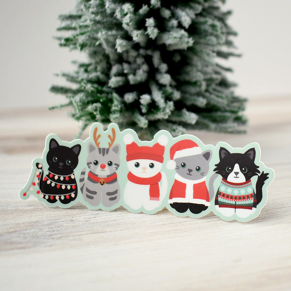 Festive Cats 4x1-in. Vinyl Cat Sticker