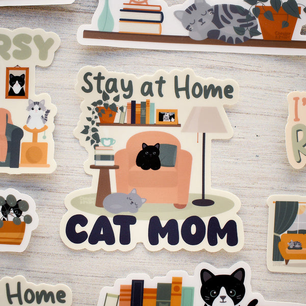 Stay At Home Cat Mom 3-in. Vinyl Cat Sticker