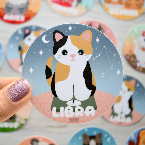 Libra Zodiac 3-in. Vinyl Cat Sticker