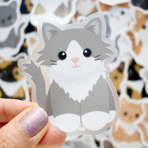 Looks Like My Cat! Long-haired gray tuxedo cat sticker