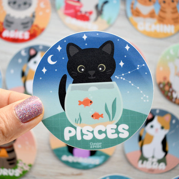 Pisces Zodiac 3-in. Vinyl Cat Sticker