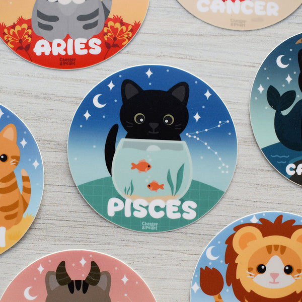 Pisces Zodiac 3-in. Vinyl Cat Sticker
