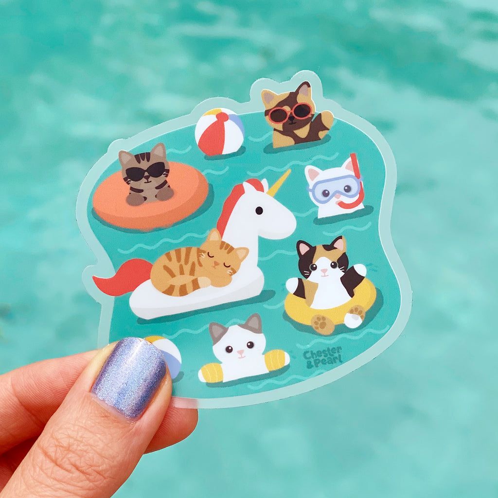 Pool Pawty 3-in. Clear Vinyl Cat Sticker – Chester & Pearl