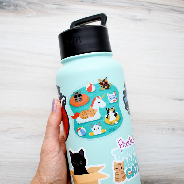 Pool Pawty 3-in. Clear Vinyl Cat Sticker