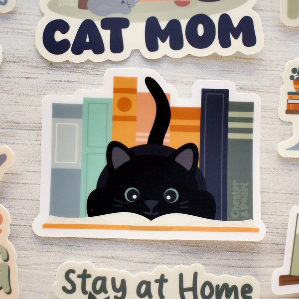 Bookish Kitty 3-in. Clear Vinyl Black Cat Sticker