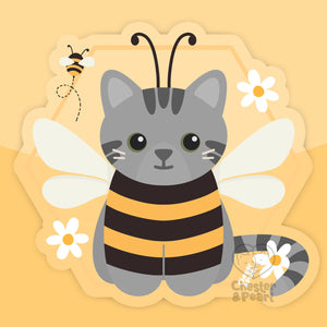 Gray Tabby Bee Cat 3-in. Clear Vinyl Sticker