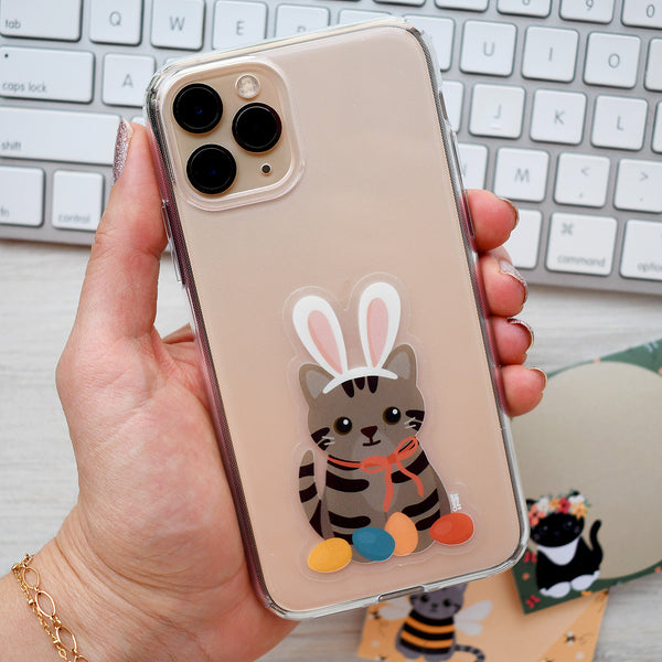 Brown Tabby Bunny Cat 3-in. Clear Vinyl Sticker