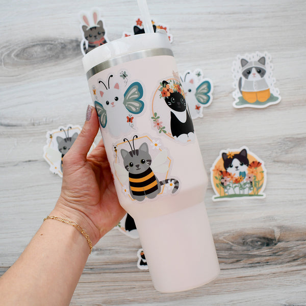 Gray Tabby Bee Cat 3-in. Clear Vinyl Sticker