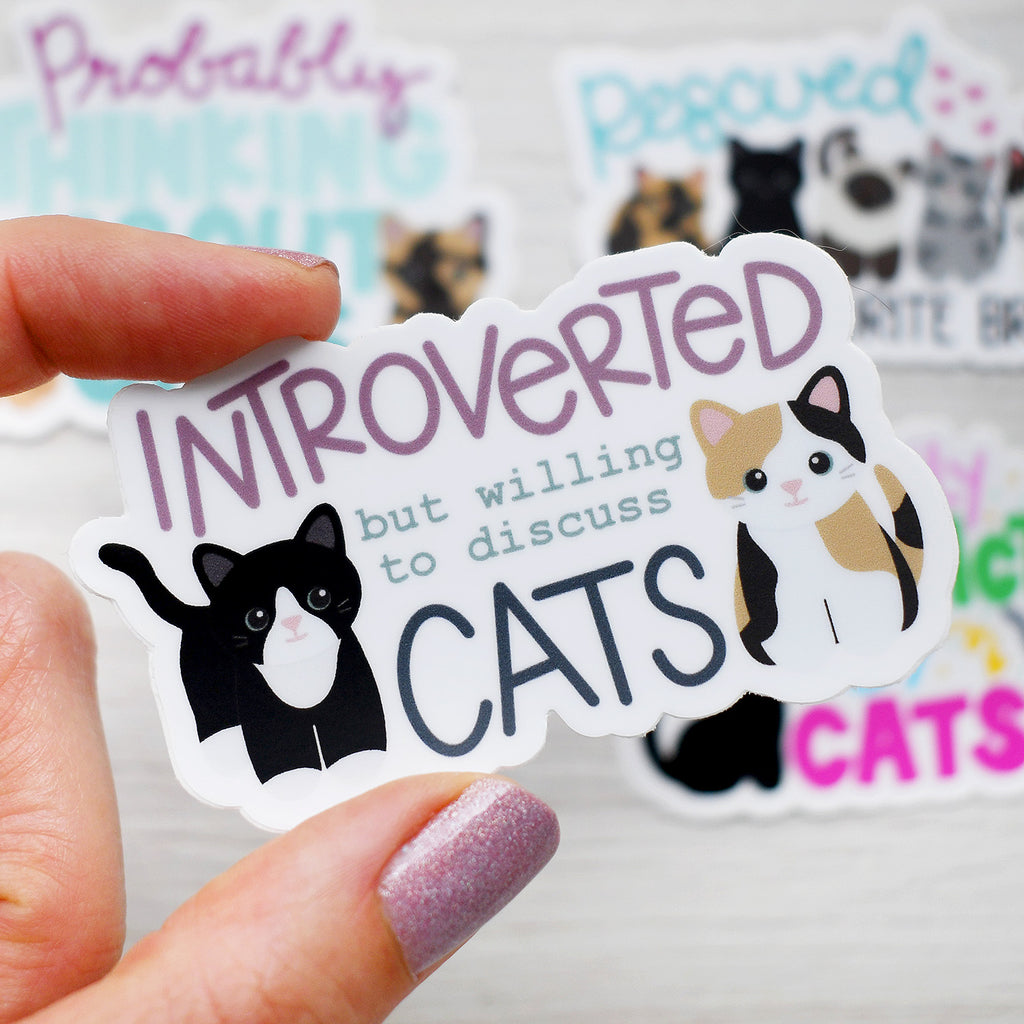 To Discuss Sticker Introverted But Willing To Discuss Cats 3-in. Vinyl Cat Sticker ...