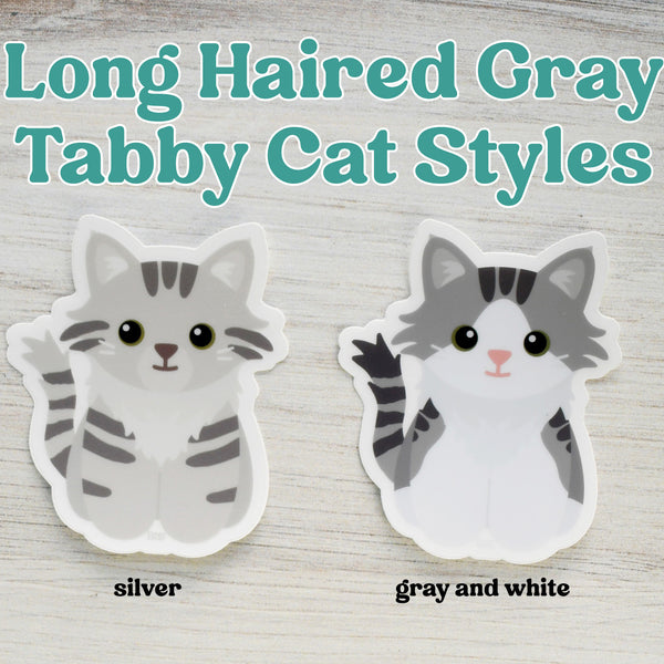 Looks Like My Cat! Long-haired gray tabby cat sticker