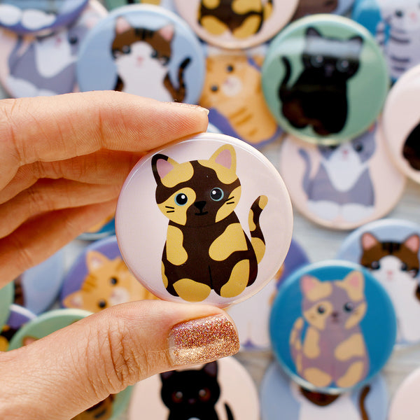 Tortie Cat Pin or Magnet