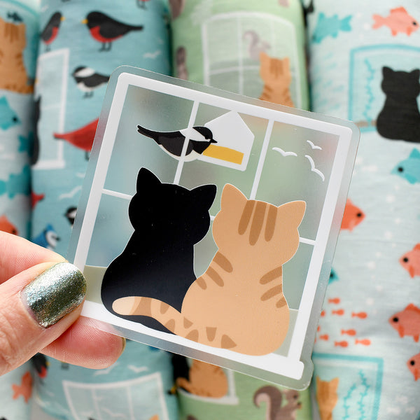 Black and Orange Tabby Cats 3x3-in. Clear Vinyl Sticker