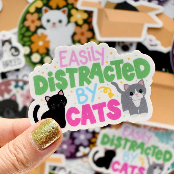 Easily Distracted By Cats 3-in. Vinyl Cat Sticker